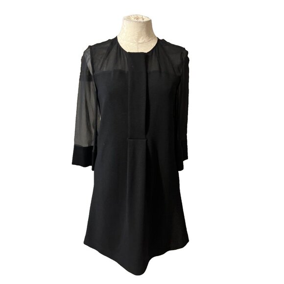 Diane von Furstenberg Dress Black 4 Stretch Silk Wool 3/4 Long Sleeve Shift - Picture 1 of 7